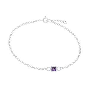 Diamond or Gemstone Square Bezel Charm in 14K White Diamond Cut Cable Bracelet