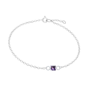 Diamond or Gemstone Square Bezel Charm in 14K White Round Cable Bracelet