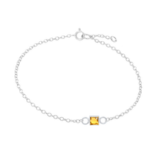 Load image into Gallery viewer, Diamond or Gemstone Square Bezel Charm in 14K White Round Cable Bracelet
