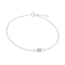 Load image into Gallery viewer, Diamond or Gemstone Square Bezel Charm in 14K White Round Cable Bracelet
