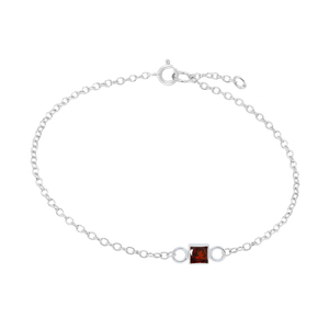 Diamond or Gemstone Square Bezel Charm in 14K White Diamond Cut Cable Bracelet