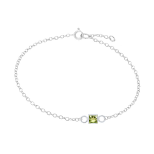 Diamond or Gemstone Square Bezel Charm in 14K White Round Cable Bracelet