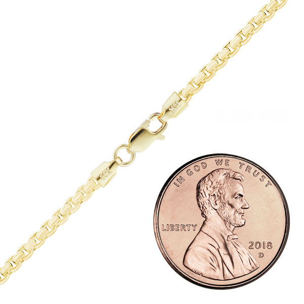 Finished Round Box Necklace in 14K Yellow Gold