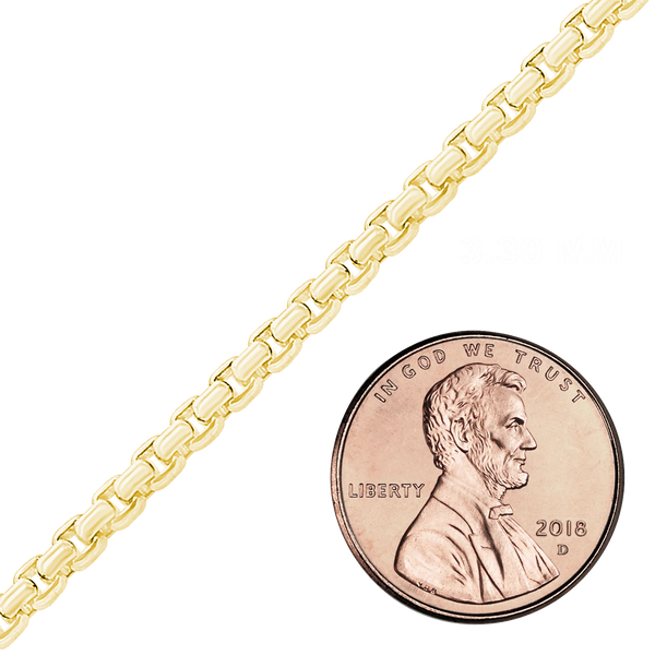 Bulk / Spooled Semi-Solid Round Box Chain in 14K Yellow Gold (2.00 mm - 3.30 mm)