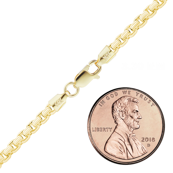 Finished Round Box Anklet in 14K Yellow Gold