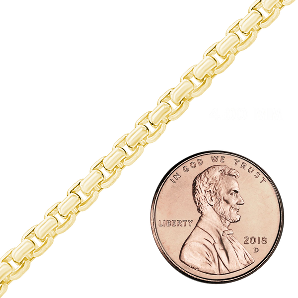 Bulk / Spooled Round Box Chain in 14K Yellow Gold (1.20 mm - 4.00 mm)