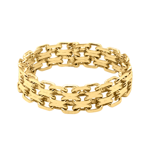 St. Marks Pl. Bizmark Chain Ring in 14K Yellow Gold