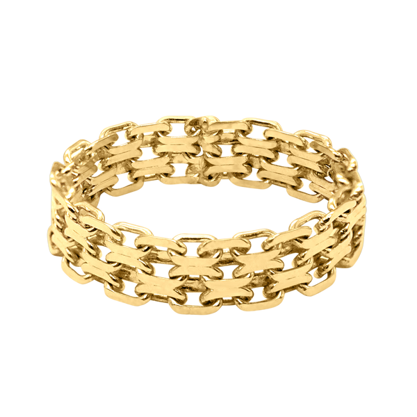 St. Marks Pl. Bizmark Chain Ring in 14K Yellow Gold