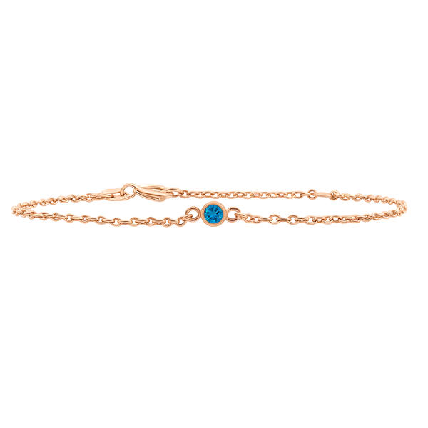 Diamond or Gemstone Round Bezel Charm in 14K Rose Round Cable Bracelet