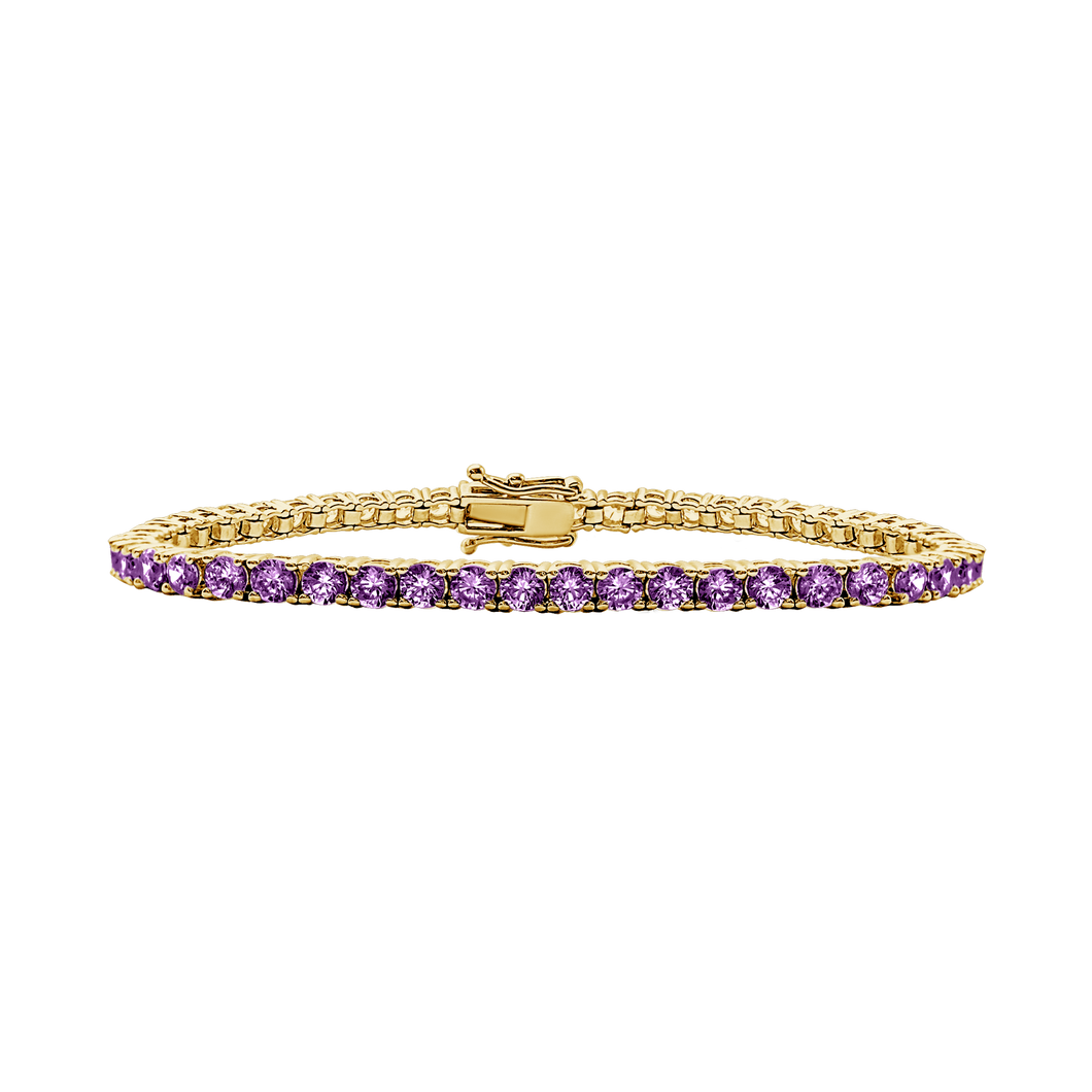 Tennis Bracelet with Amethyst Stones (February Birthstones) in 14K Gold (1.75 mm - 4.0 mm)
