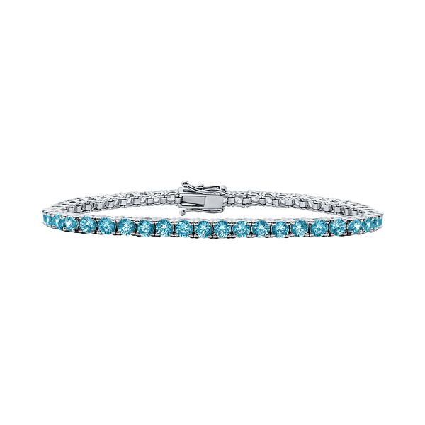 Tennis Bracelet with Blue Topaz Colored CZ in Sterling Silver (2 mm - 4 mm)