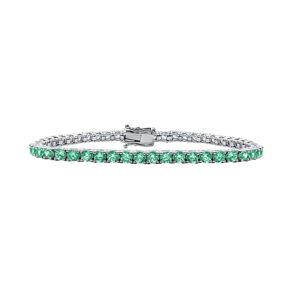 Tennis Bracelet with Emerald Stones (May Birthstones) in 18K Gold (1.75 mm - 4.0 mm)