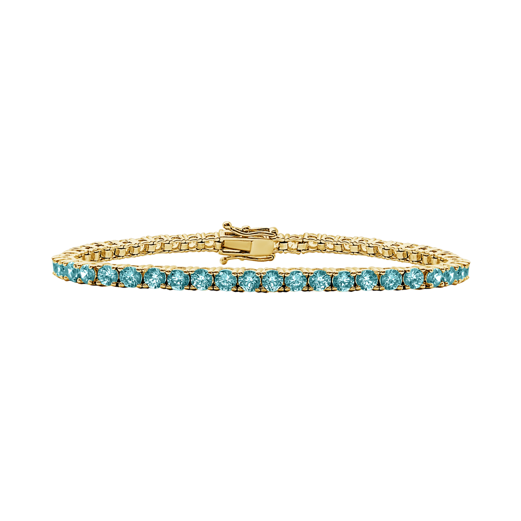 Tennis Bracelet with Aquamarine Stones (March Birthstones) in 14K Gold (1.75 mm - 4.0 mm)