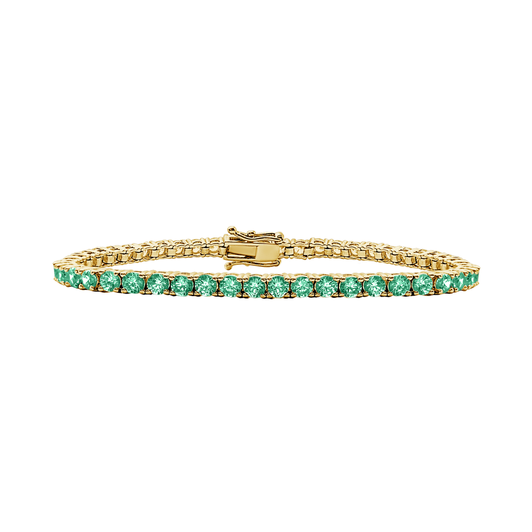 Tennis Bracelet with Emerald Stones (May Birthstones) in 14K Gold (1.75 mm - 4.0 mm)