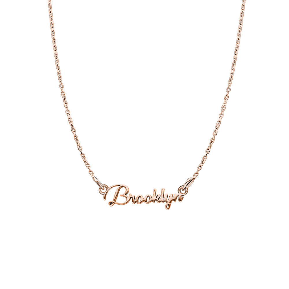 Modern Script Laser Cut Out Necklace in Sterling Silver 18K Rose Gold Finish