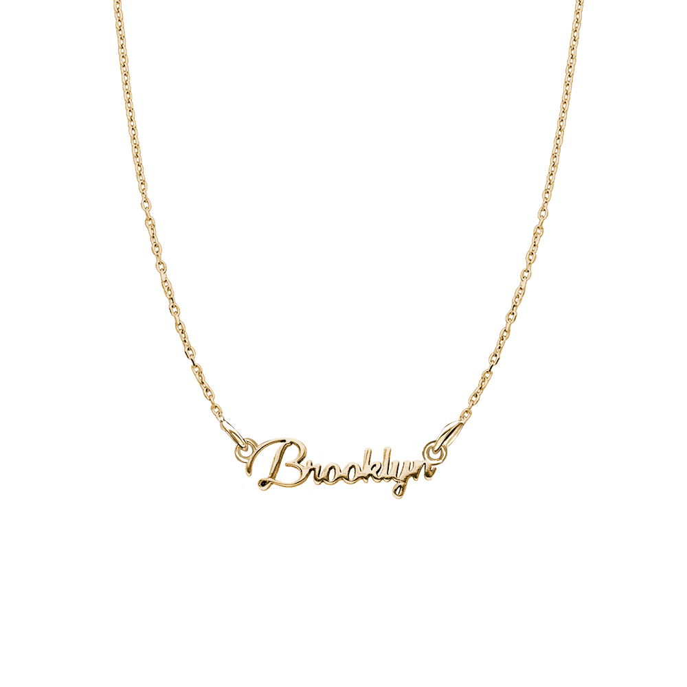 Modern Script Laser Cut Out Necklace in Sterling Silver 18K Yellow Gold Finish