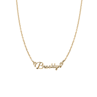 Modern Script Laser Cut Out Necklace in 14K Yellow Gold