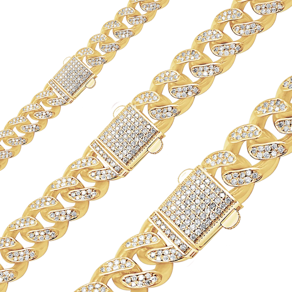 Finished Handmade Cuban Curb Bracelet with Diamonds in 14K Yellow Gold