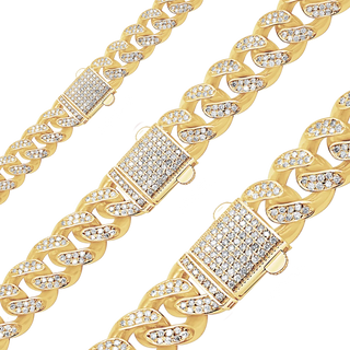 Finished Handmade Cuban Curb Bracelet with Diamonds in 14K Yellow Gold