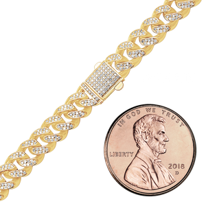 Finished Cuban Curb Bracelet with Diamonds in 14K Yellow Gold