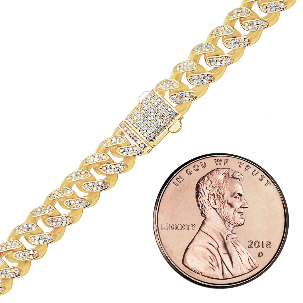 Finished Handmade Cuban Curb Necklace with Diamonds in 14K Yellow Gold