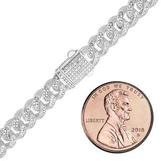 Finished Handmade Cuban Curb Bracelet with CZ in Sterling Silver