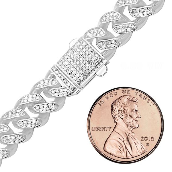 Finished Handmade Cuban Curb Bracelet with CZ in Sterling Silver
