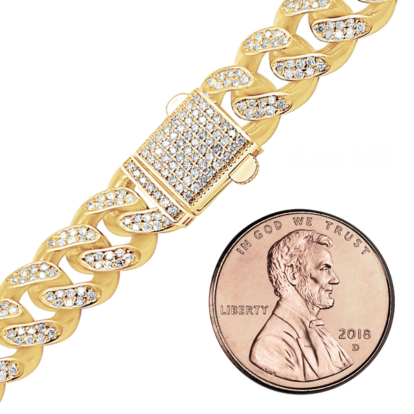 Finished Handmade Semi-Solid Cuban Curb Necklace with Diamonds in 14K Yellow Gold