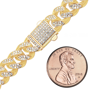 Finished Cuban Curb Bracelet with Diamonds in 14K Yellow Gold