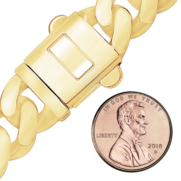 Finished Handmade Semi-Solid Plain Cuban Curb Necklace in 14K Yellow Gold