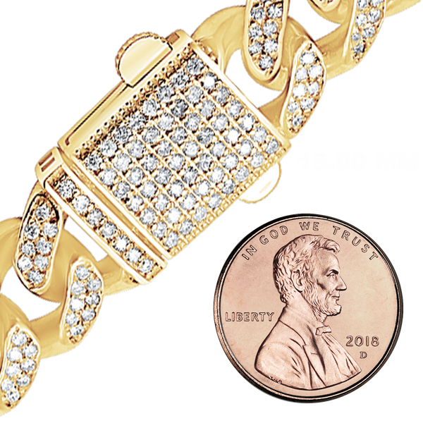 Finished Handmade Semi-Solid Cuban Curb Bracelet with Diamonds in 14K Yellow Gold