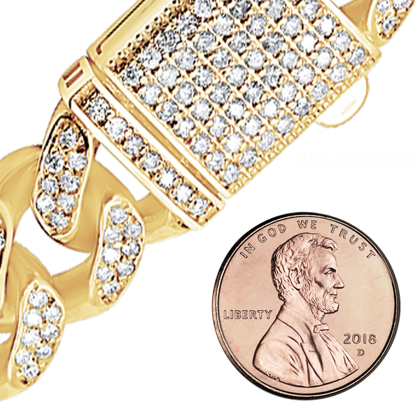 Finished Handmade Semi-Solid Cuban Curb Necklace with Diamonds in 14K Yellow Gold