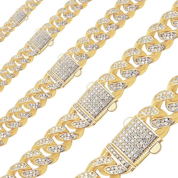 Finished Handmade Semi-Solid Cuban Curb Necklace with Diamonds in 14K Yellow Gold