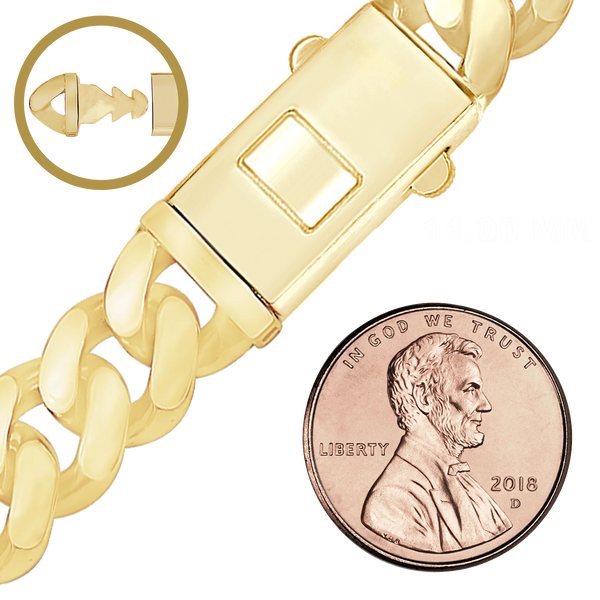 Finished Handmade Semi-Solid Plain Cuban Curb Necklace in 14K Yellow Gold