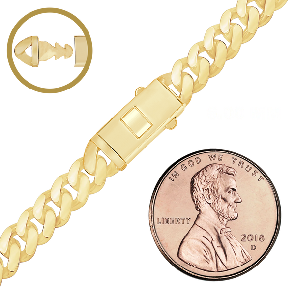 Finished Handmade Semi-Solid Plain Cuban Curb Necklace in 14K Yellow Gold