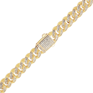 Finished Handmade Cuban Curb Bracelet with Diamonds in 14K Yellow Gold