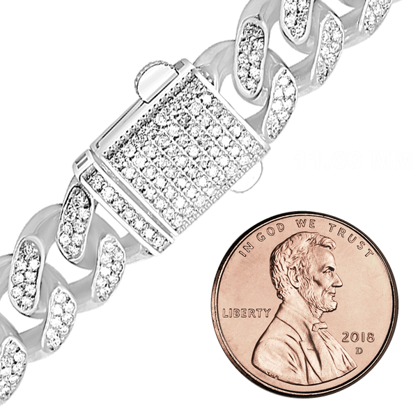 Finished Handmade Cuban Curb Bracelet with CZ in Sterling Silver