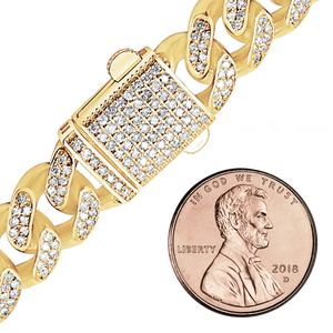 Finished Cuban Curb Bracelet with Diamonds in 14K Yellow Gold