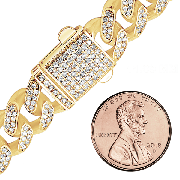 Finished Handmade Semi-Solid Cuban Curb Necklace with Diamonds in 14K Yellow Gold