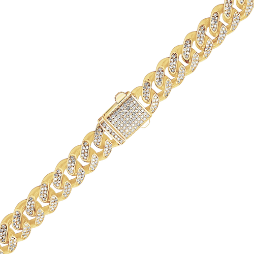 Finished Cuban Curb Bracelet with Diamonds in 14K Yellow Gold