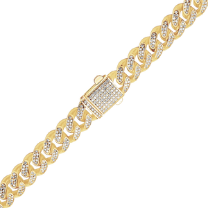 Finished Hollow Cuban Curb Bracelet with Diamonds in 14K Yellow Gold
