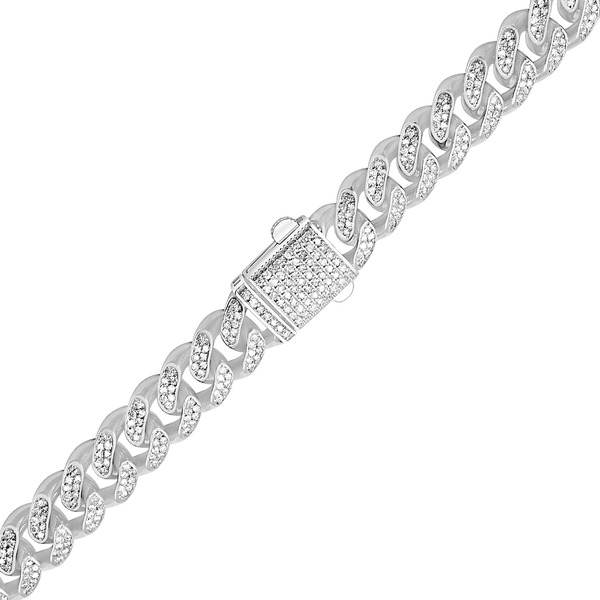 Finished Handmade Cuban Curb Bracelet with CZ in Sterling Silver