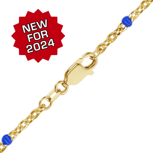 Finished Cable Anklet with Blue Enamel Beads in 14K Gold-Filled