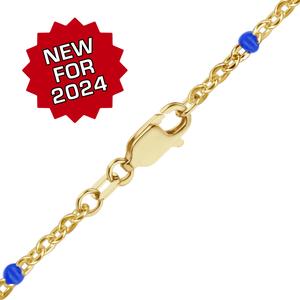 Finished Cable Necklace with Blue Enamel Beads in 14K Gold-Filled