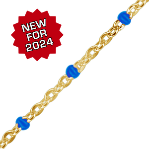 Bulk / Spooled Cable Chain with Blue Enamel Beads in 14K Gold-Filled (1.20 mm)