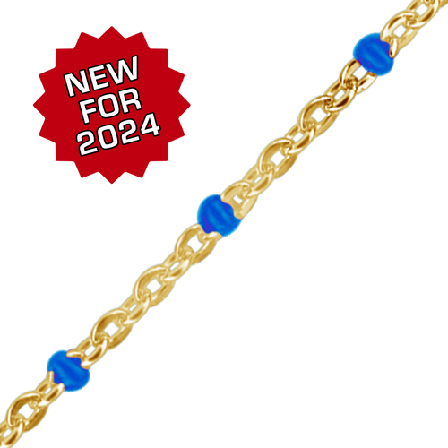 Bulk / Spooled Cable Chain with Blue Enamel Beads in 14K Gold-Filled (1.20 mm)