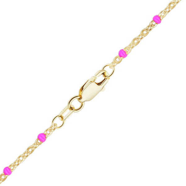Finished Cable Bracelet with Pink Enamel Beads in 14K Yellow Gold