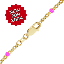 Load image into Gallery viewer, Finished Cable Bracelet with Pink Enamel Beads in 14K Gold-Filled
