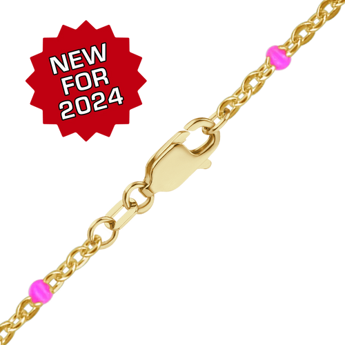 Finished Cable Bracelet with Pink Enamel Beads in 14K Gold-Filled