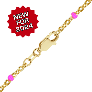 Finished Cable Bracelet with Pink Enamel Beads in 14K Gold-Filled